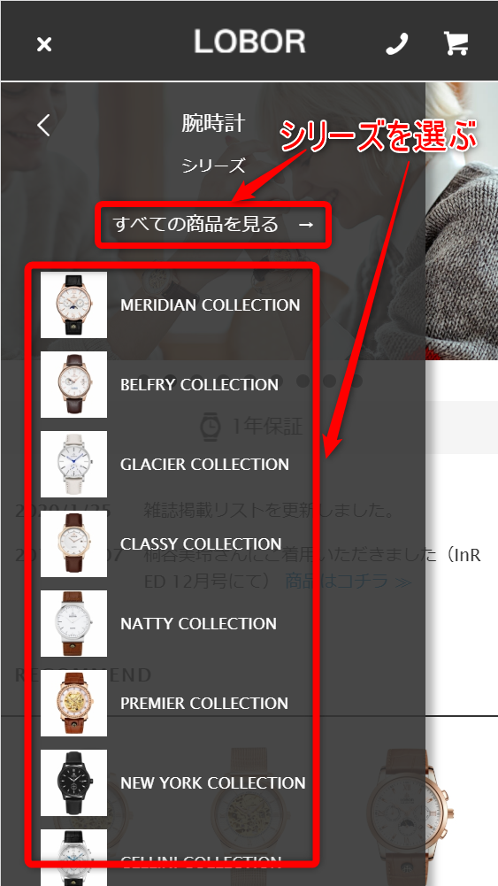 LOBOR注文方法 腕時計コレクション選択