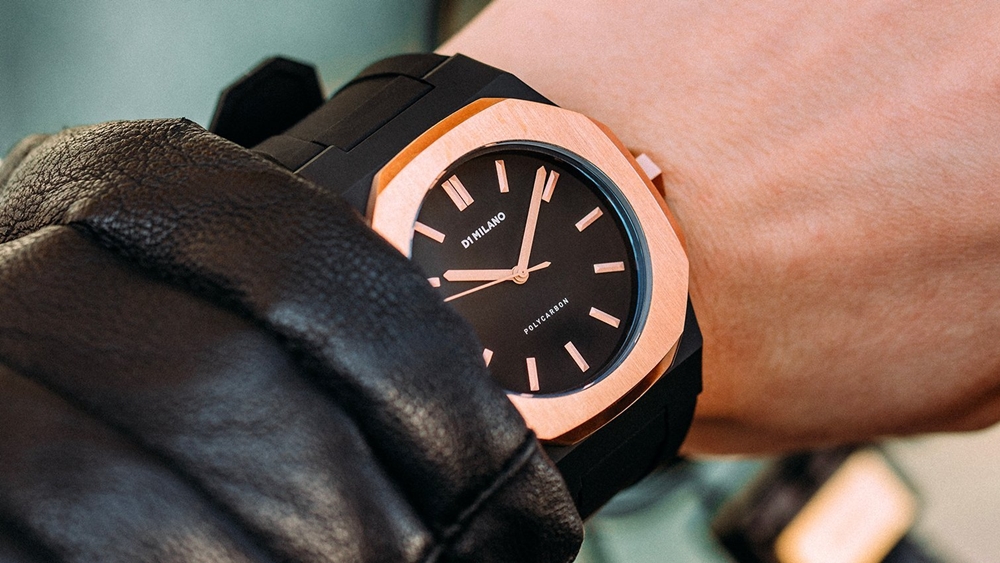 D1 MILANO P701 Automatic Watch Rose Gold Case with Black Strap