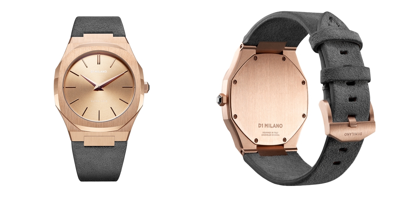 D1 MILANO ディーワンミラノ Ultra Thin Rose Gold Case with Milano grey Suede Strap