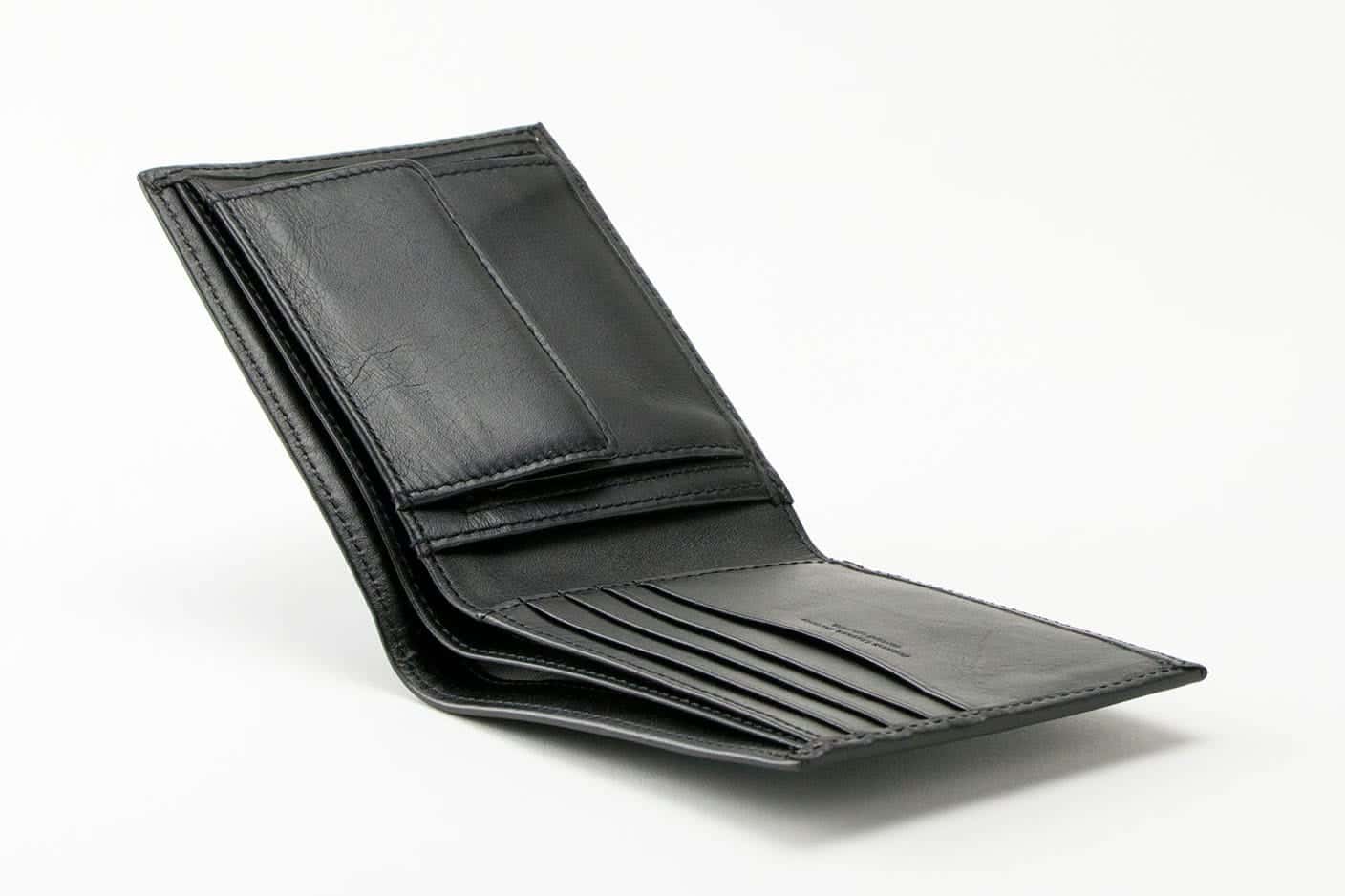 二つ折り財布(小銭入れあり) ブラック オープン Business Leather Factory（ビジネスレザーファクトリー）