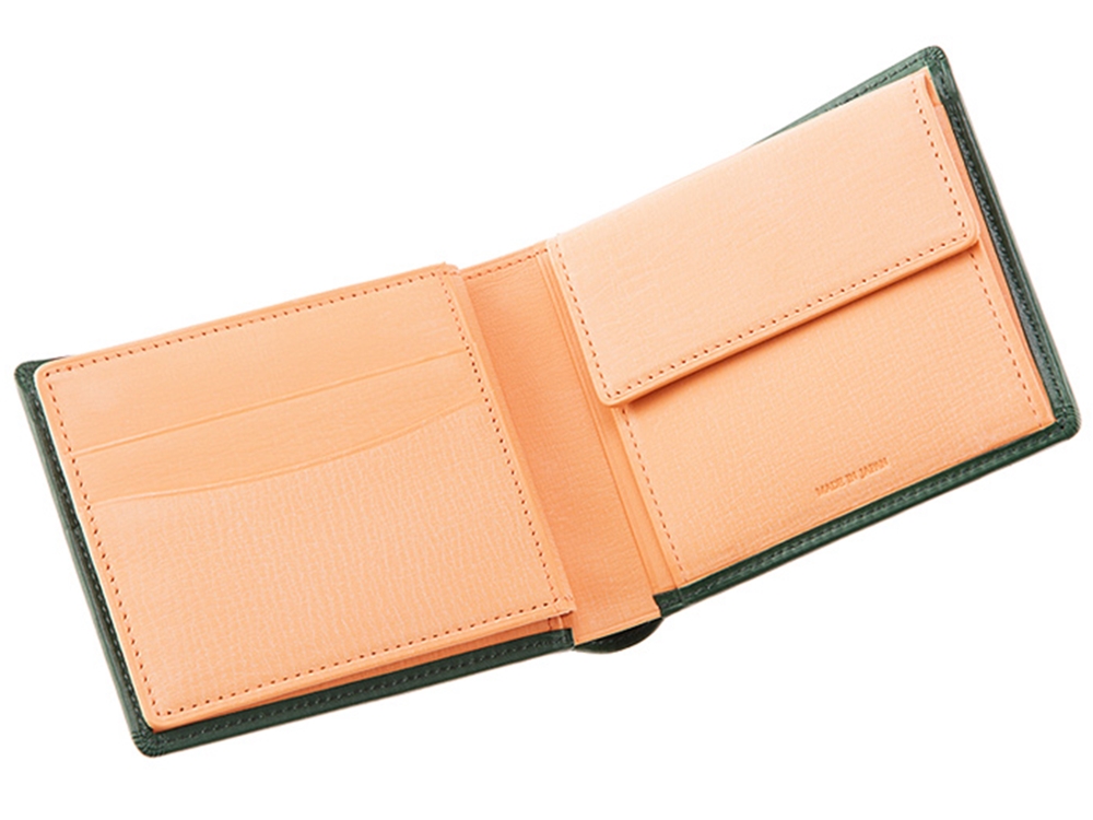 キプリス 二つ折り財布(ベロ・小銭入れ付き札入) シラサギレザー グリーン