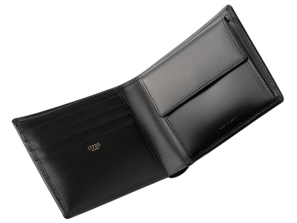キプリス 二つ折り財布（小銭入れ付き札入）ボックスカーフ ～ポトフィール～ ブラック