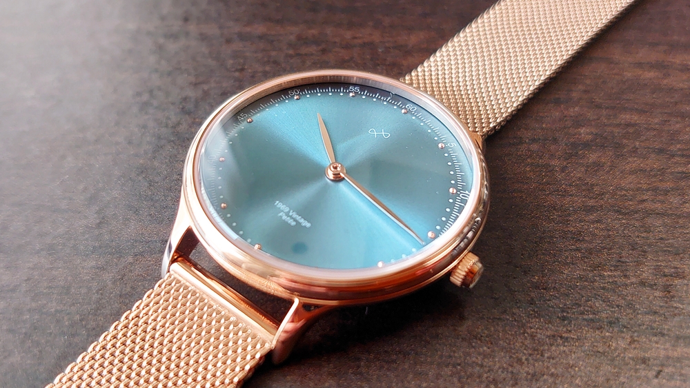 About Vintage（アバウトヴィンテージ）1969 PETITE ROSE GOLD BLUE SUNRAY ローズゴールメッシュ デザイン ケース