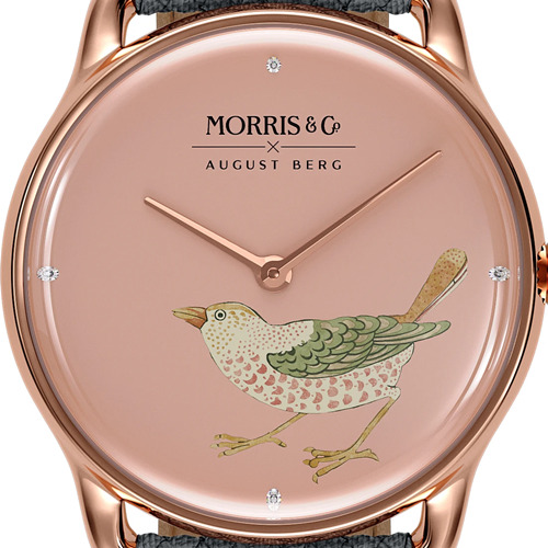 Morris & Co. Primrose ローズゴールド Strawberry Thief Bird グレ－ペルロン ダイアルデザイン August Berg（オーガストバーグ）