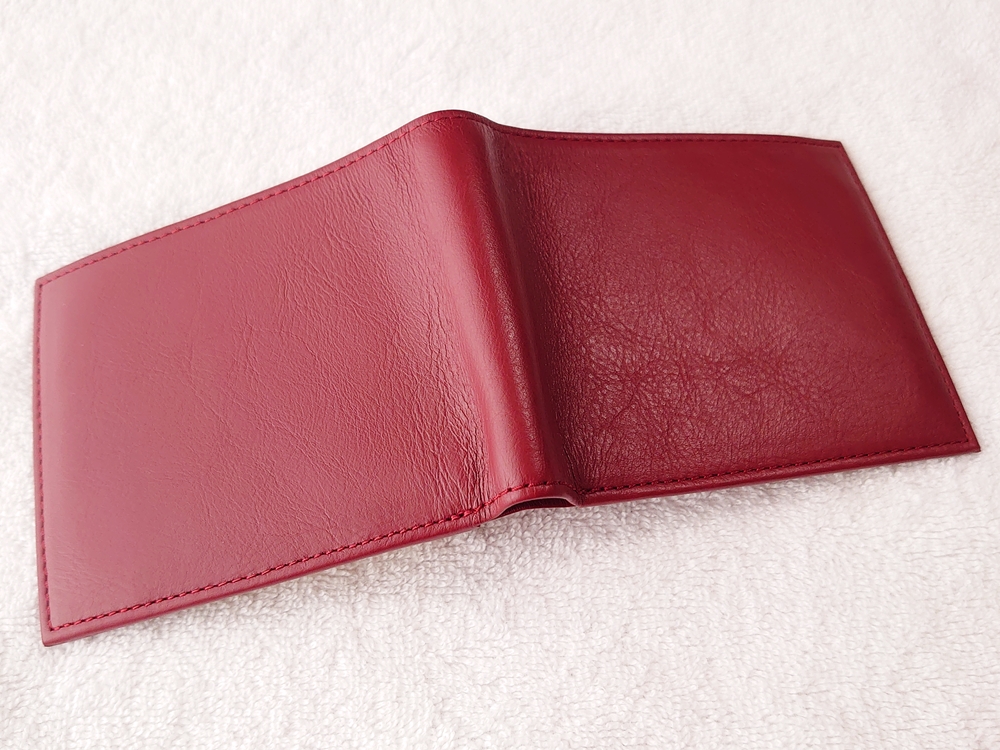 2つ折り財布（小銭入れ付き）ダークレッド レビュー JOGGO（ジョッゴ）財布を広げた状態 外側レザー