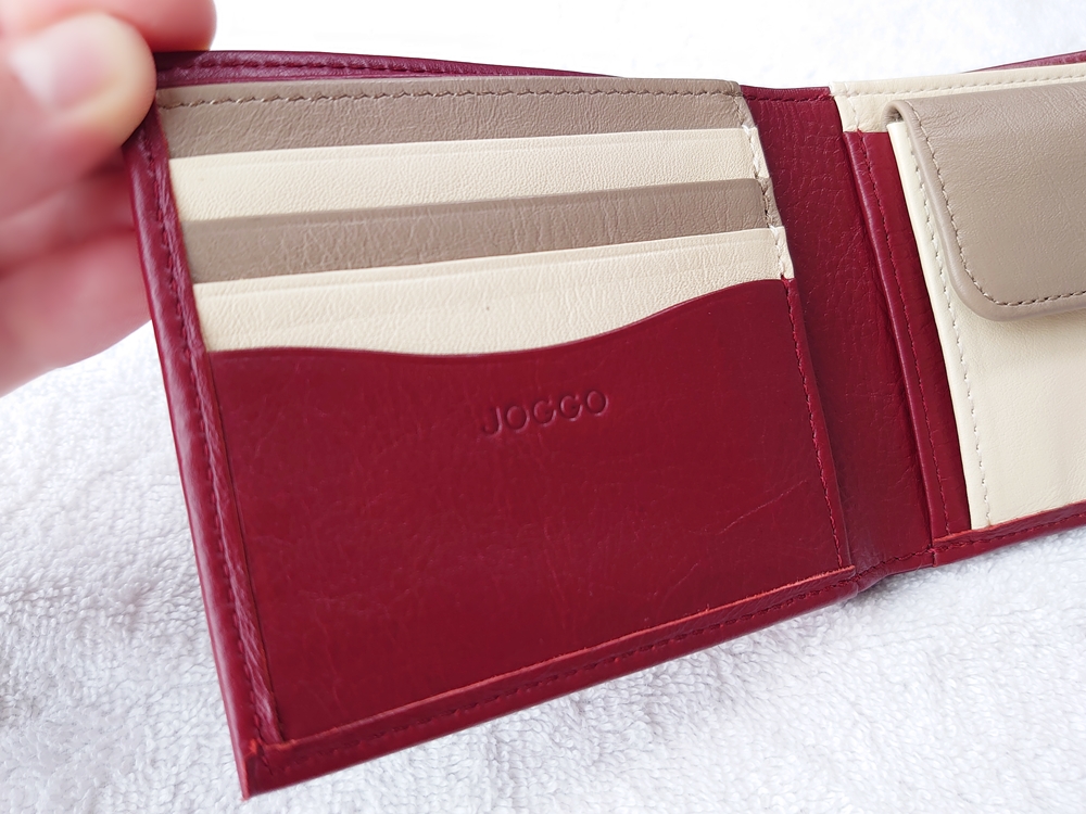 2つ折り財布（小銭入れ付き）ダークレッド レビュー JOGGO（ジョッゴ）カードポケット
