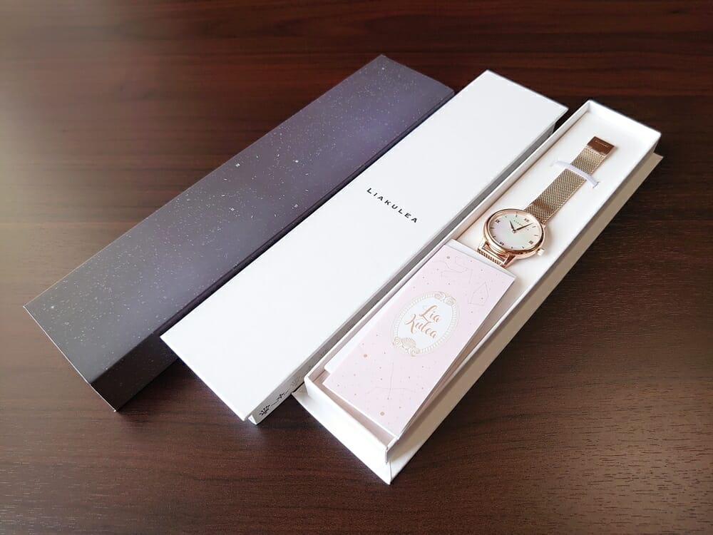 Luana（ルアナ）P08L 32mm ピンクゴールド メッシュストラップ LIAKULEA（リアクレア）腕時計レビュー パッケージング 化粧カバー 3