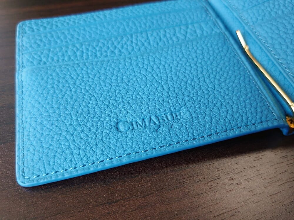 シュランケンカーフ マネークリップ（Blue）CIMABUE（チマブエ）Mens Leather Store（メンズレザーストア）内装 ブランド刻印