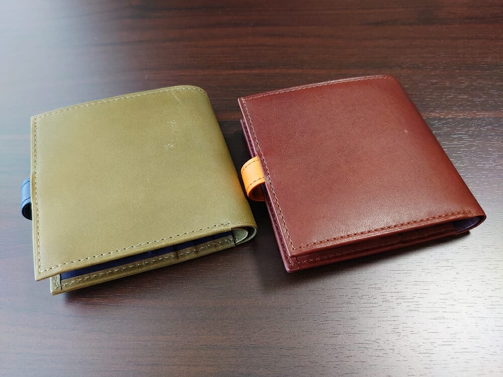 JOGGO（ジョッゴ）ENISHI 2つ折り財布 姫路レザー（グリーン、ブルー）（ブラウン、オレンジ）比較 財布背面