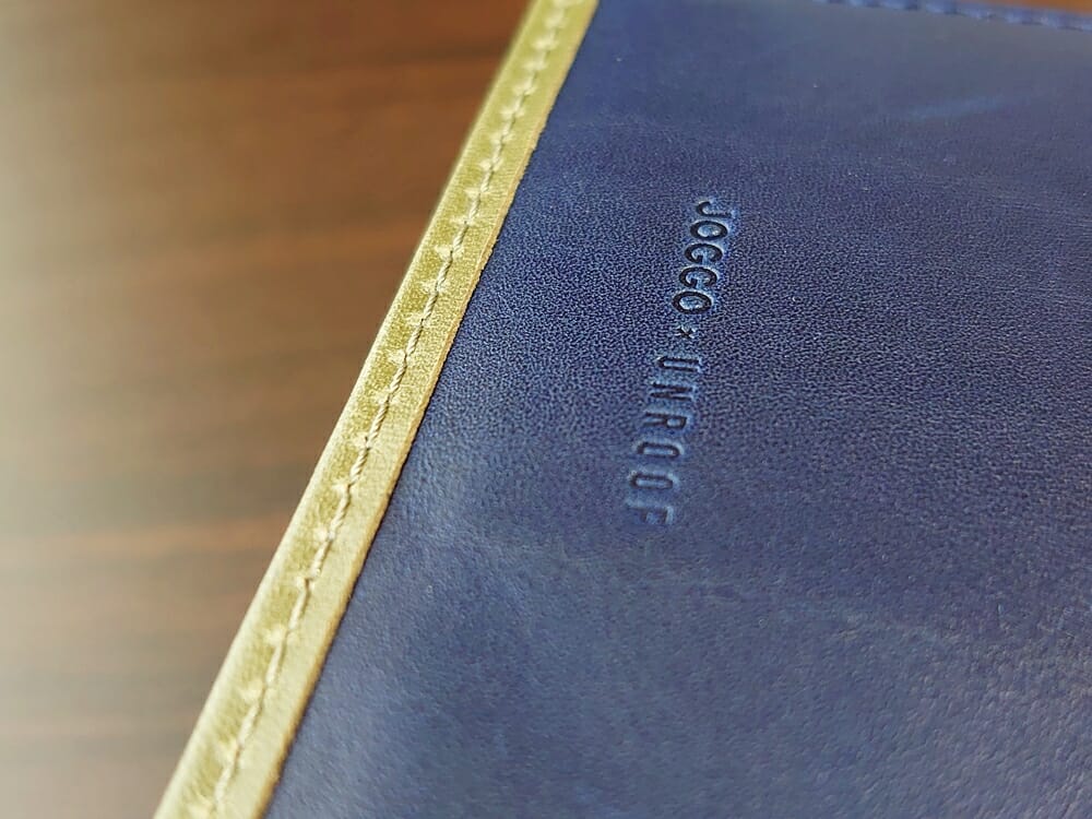JOGGO（ジョッゴ）ENISHI 2つ折り財布 姫路レザー（グリーン、ブルー）内装 エッジ ステッチ 仕立て ロゴ