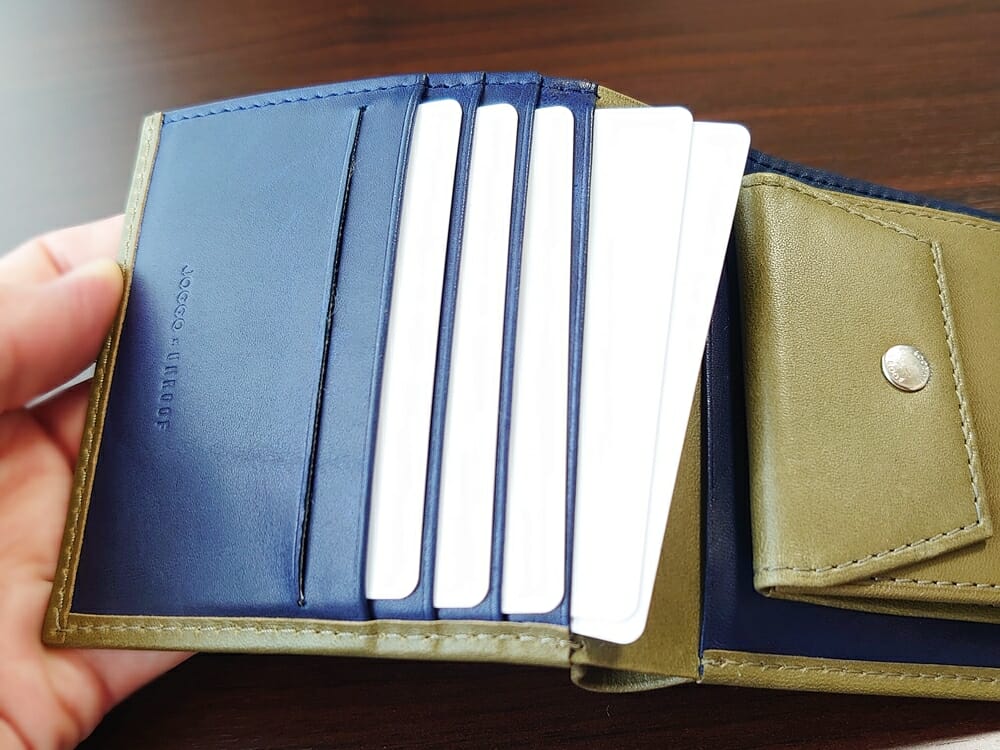 JOGGO（ジョッゴ）ENISHI 2つ折り財布 姫路レザー（グリーン、ブルー）スリットタイプ カード入れ カードを入れない おすすめの使い方2