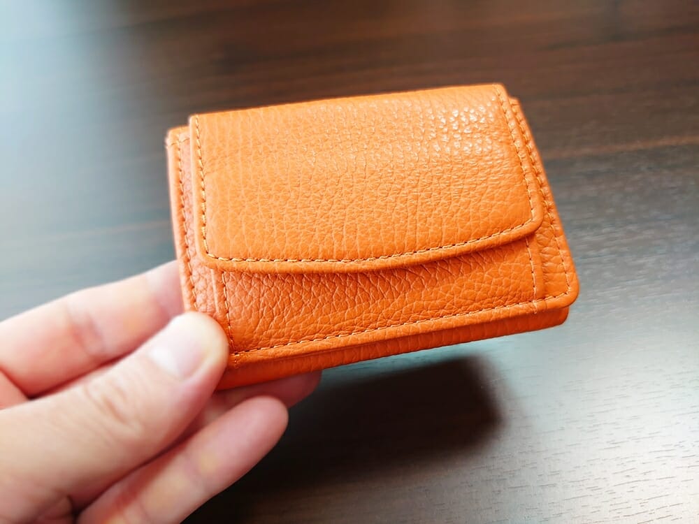 三つ折り財布 ST-909 イタリア製シュリンクレザー スキミング防止機能付 ミニ財布（オレンジ）MURA（ムラ）ボックス型小銭入れ