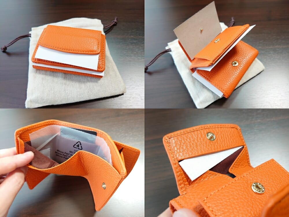 三つ折り財布 ST-909 イタリア製シュリンクレザー スキミング防止機能付 ミニ財布（オレンジ）MURA（ムラ）革の保護紙 フィルム1