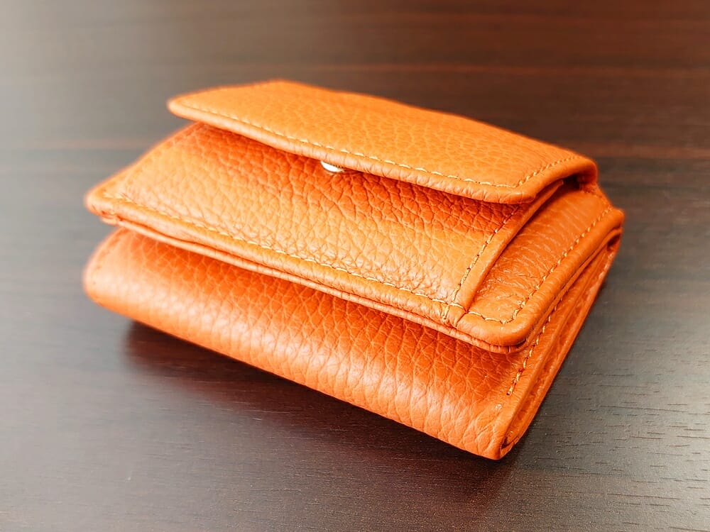 三つ折り財布 ST-909 イタリア製シュリンクレザー スキミング防止機能付 ミニ財布（オレンジ）MURA（ムラ）カード9枚収納 財布の厚み 全体