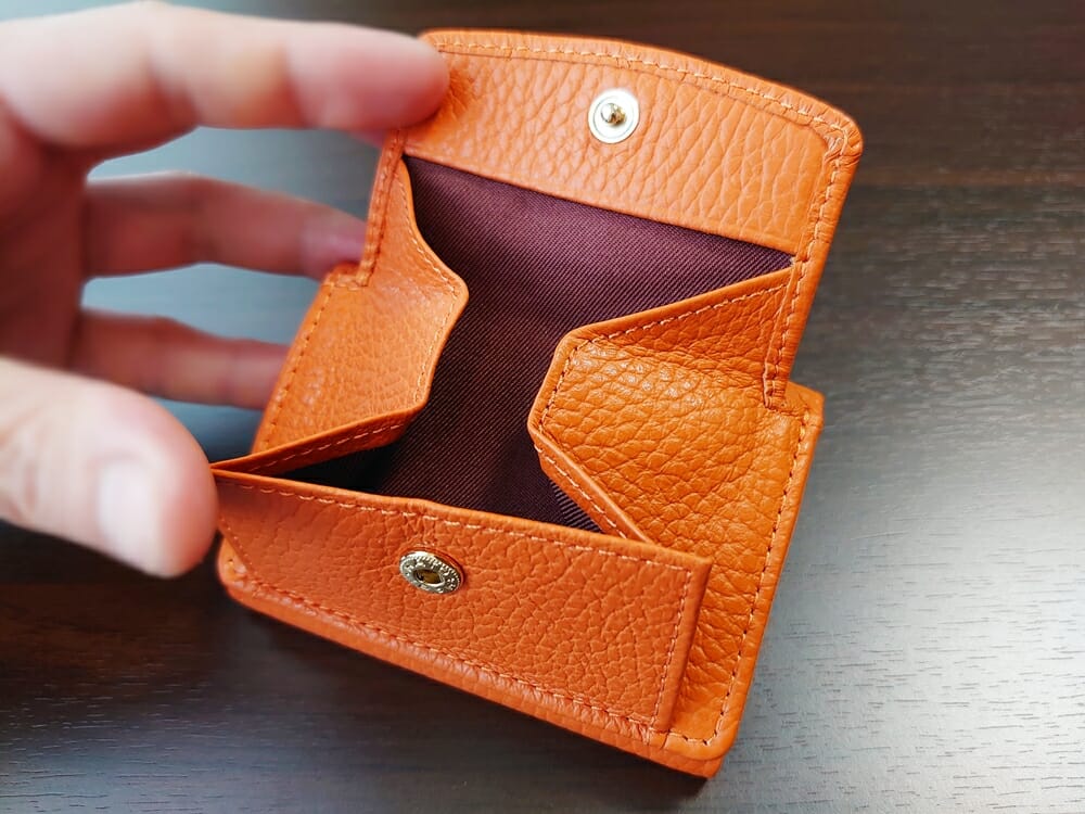 三つ折り財布 ST-909 イタリア製シュリンクレザー スキミング防止機能付 ミニ財布（オレンジ）MURA（ムラ）ボックス型小銭入れ 大きさ1