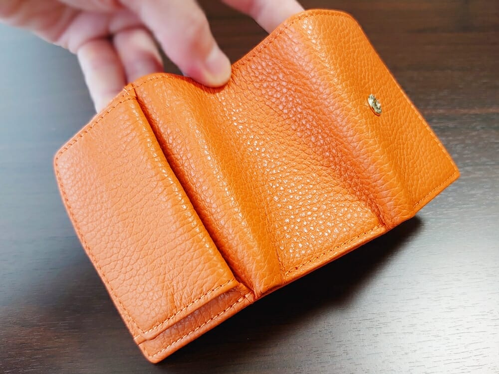 三つ折り財布 ST-909 イタリア製シュリンクレザー スキミング防止機能付 ミニ財布（オレンジ）MURA（ムラ）見開き3