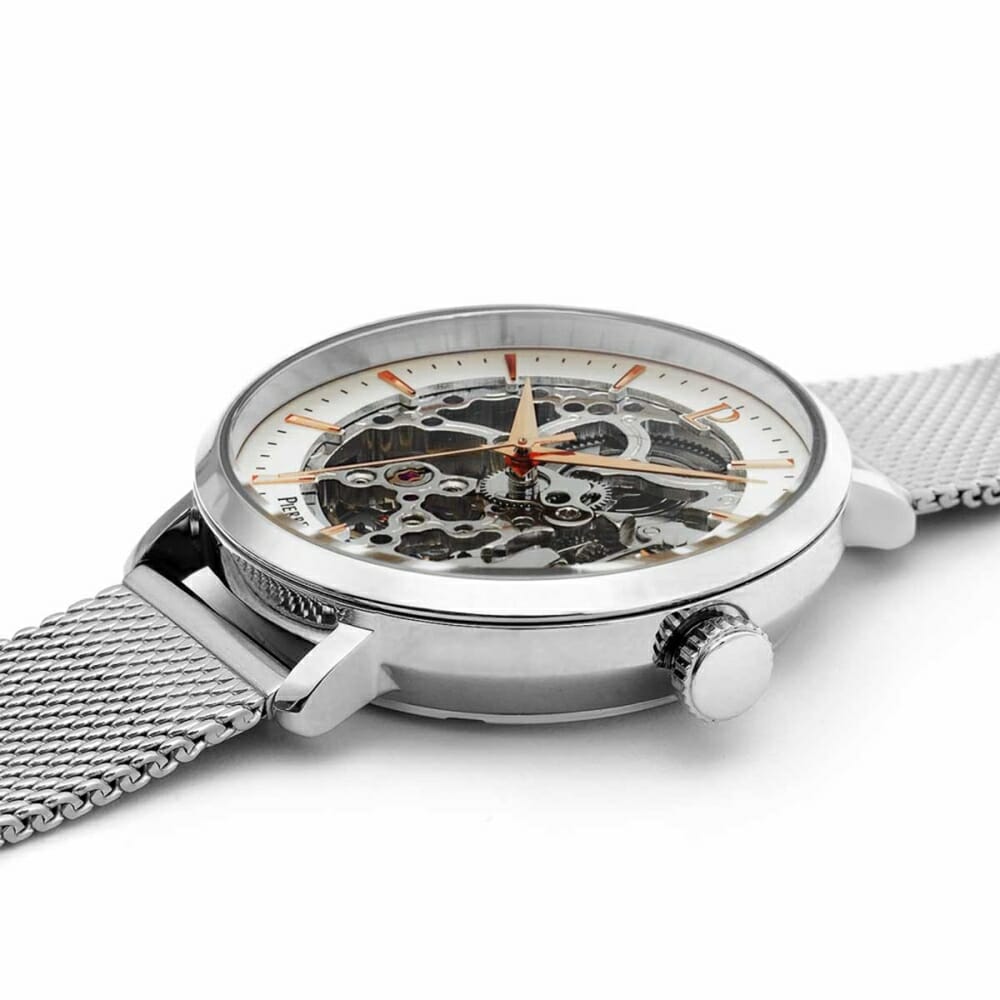 オートマティック 機械式腕時計 レディース メッシュベルト シースルー ダイアルデザイン シルバー Pierre Lannier ピエールラニエ