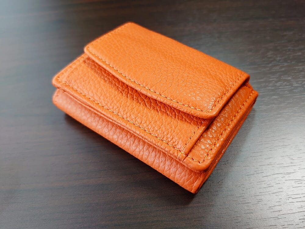 三つ折り財布 ST-909 イタリア製シュリンクレザー スキミング防止機能付 ミニ財布（オレンジ）MURA（ムラ）ボックス型小銭入れ3
