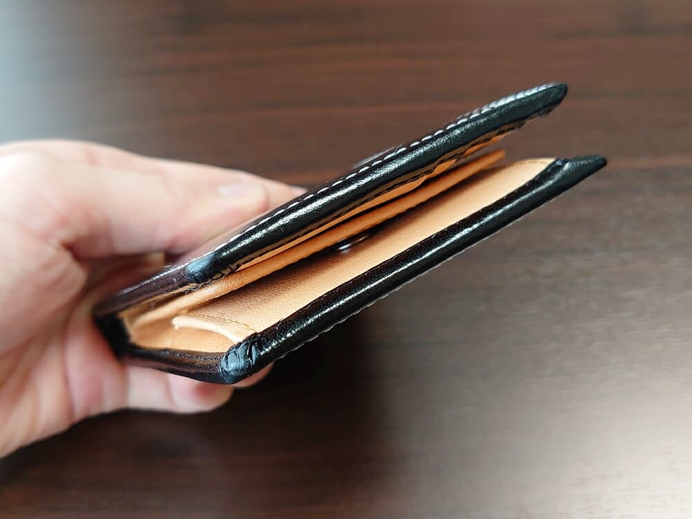 二つ折り財布 st-819 イタリアンレザー（フルグレイン）スキミング防止機能付 MURA（ムラ）財布側面 厚さ2