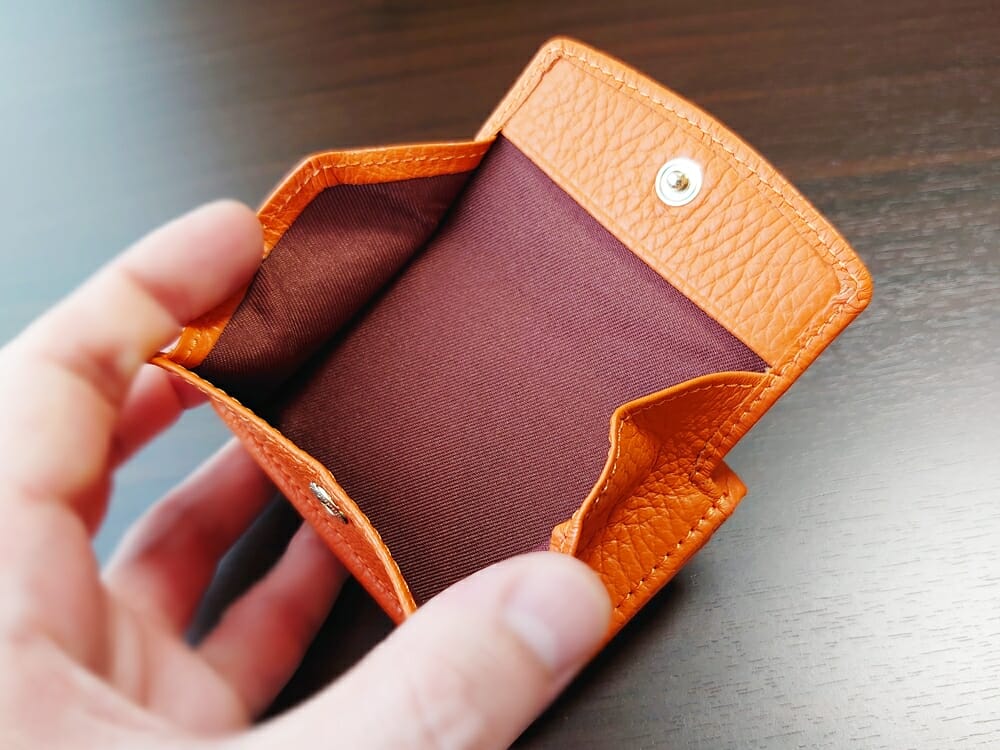 三つ折り財布 ST-909 イタリア製シュリンクレザー スキミング防止機能付 ミニ財布（オレンジ）MURA（ムラ）ボックス型小銭入れ 大きさ2