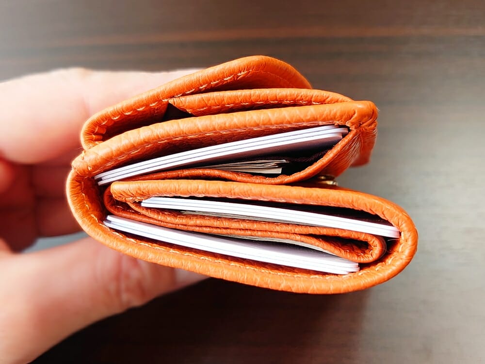 三つ折り財布 ST-909 イタリア製シュリンクレザー スキミング防止機能付 ミニ財布（オレンジ）MURA（ムラ）カード9枚 財布の厚み