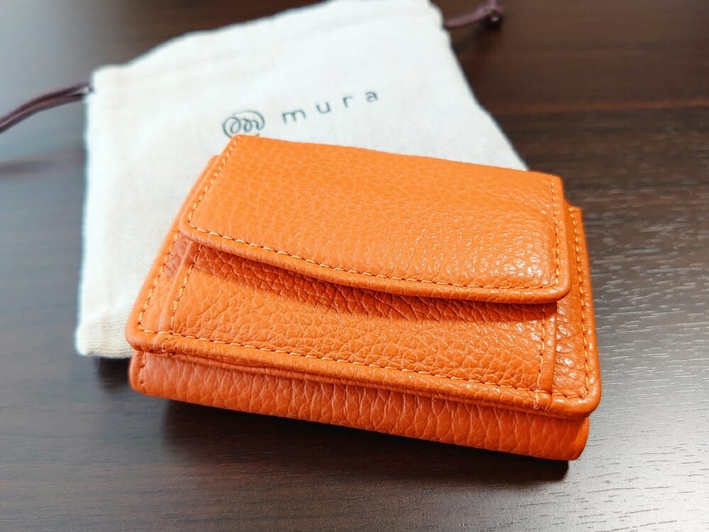 三つ折り財布 ST-909 イタリア製シュリンクレザー スキミング防止機能付 ミニ財布（オレンジ）MURA（ムラ）パッケージング
