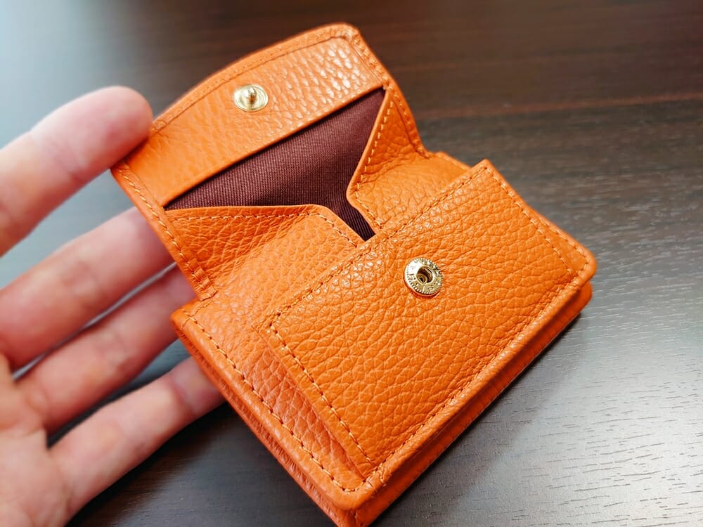 三つ折り財布 ST-909 イタリア製シュリンクレザー スキミング防止機能付 ミニ財布（オレンジ）MURA（ムラ）ボックス型小銭入れ2