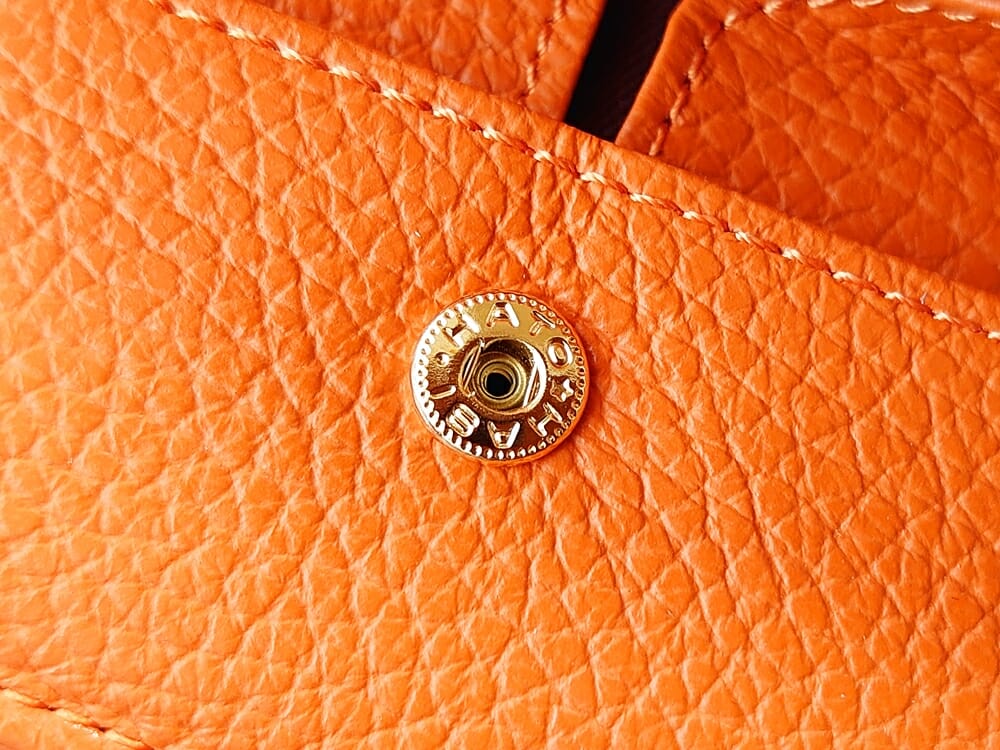 三つ折り財布 ST-909 イタリア製シュリンクレザー スキミング防止機能付 ミニ財布（オレンジ）MURA（ムラ）ボックス型小銭入れ スナップボタン