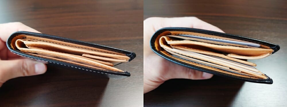 二つ折り財布 st-819 イタリアンレザー（フルグレイン）スキミング防止機能付 MURA（ムラ）財布の厚さ 比較