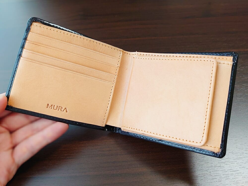 二つ折り財布 st-819 イタリアンレザー（フルグレイン）スキミング防止機能付 MURA（ムラ）内装デザイン ベジタブルタンニンレザー