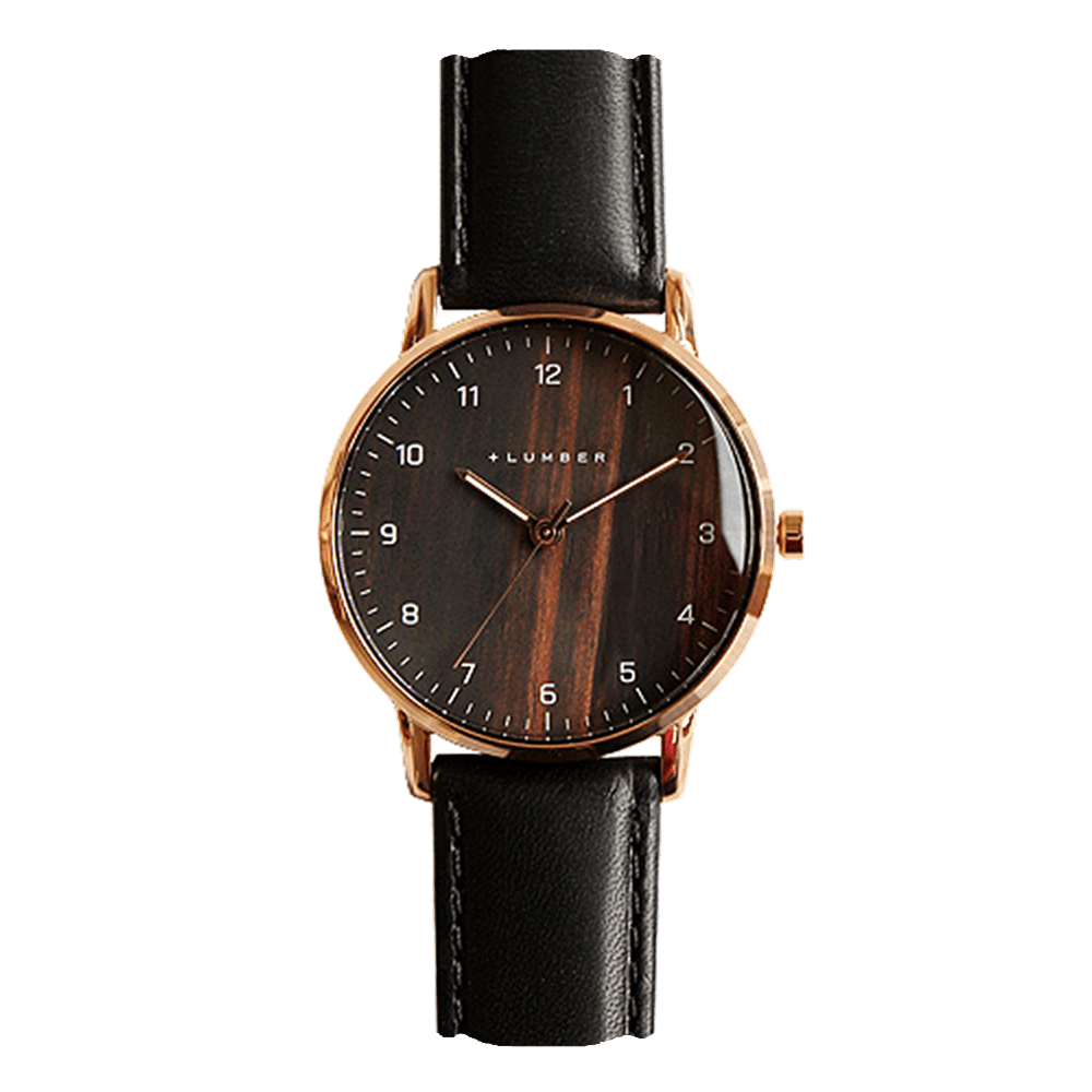 Hacoa（ハコア）WATCH 8800 エボニー（黒檀）曲面ガラス ピンクゴールド 木製腕時計