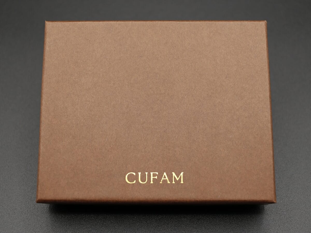 CUFAM（カファム）L字ファスナー フラグメントケース 小銭入れ マルチケース 牛本革 ブラック パッケージ 専用化粧箱 ブランドロゴ2