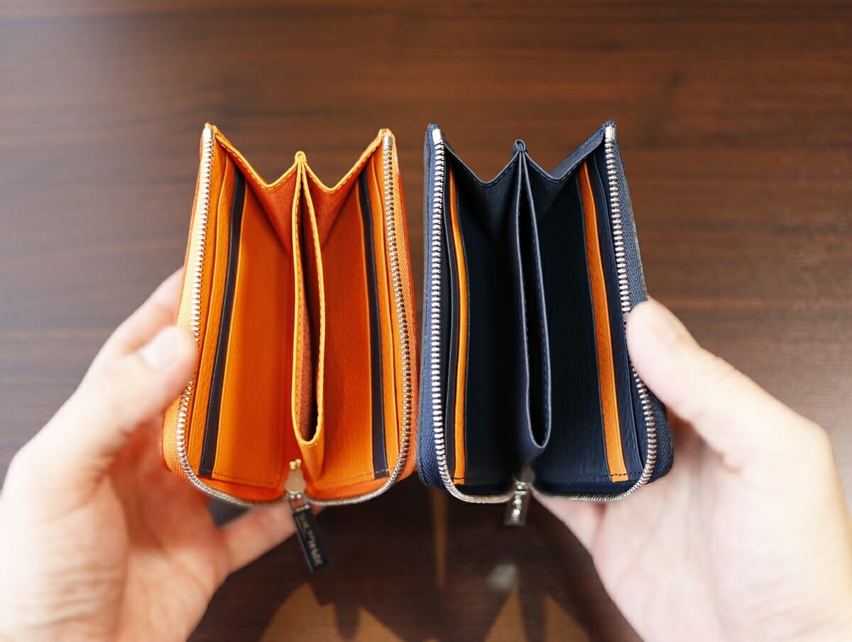 リーヴァ Lファスナーマルチ財布 セッカ（オレンジ）SOLSOMARE（ソルソマーレ）財布レビュー 内装デザイン 収納ポケット12 ネイビーブルー