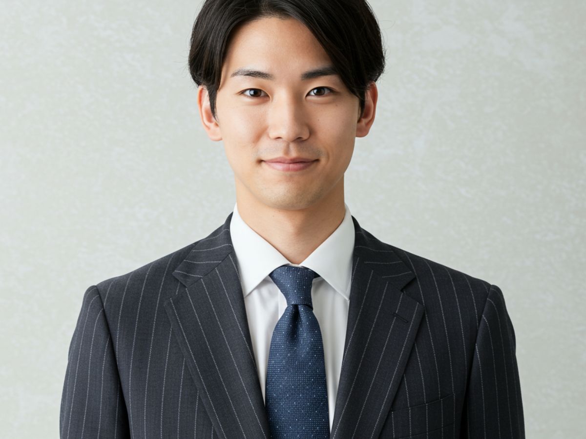 チョークストライプ柄のスーツを着用した男性