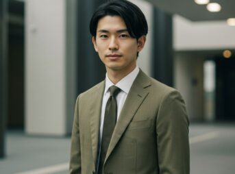 カーキスーツを着用した男性