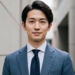 ブルーグレーのスーツを着用した男性