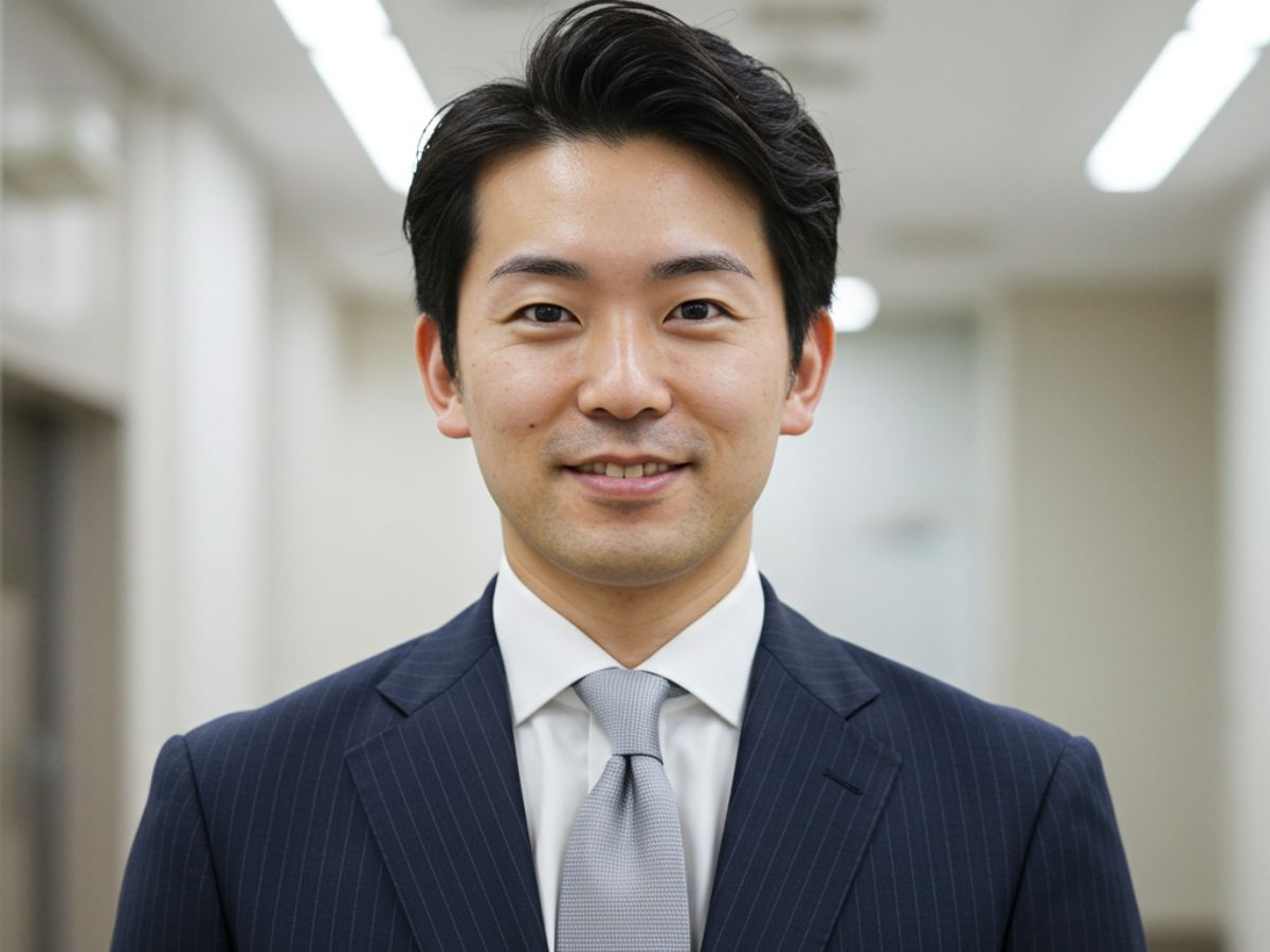 ペンシルストライプ柄のスーツを着用した男性