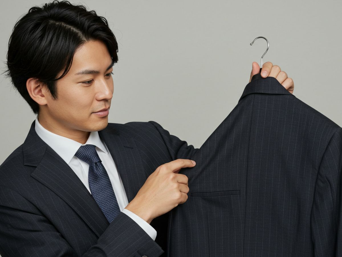 ストライプ柄のスーツを選んでいる男性