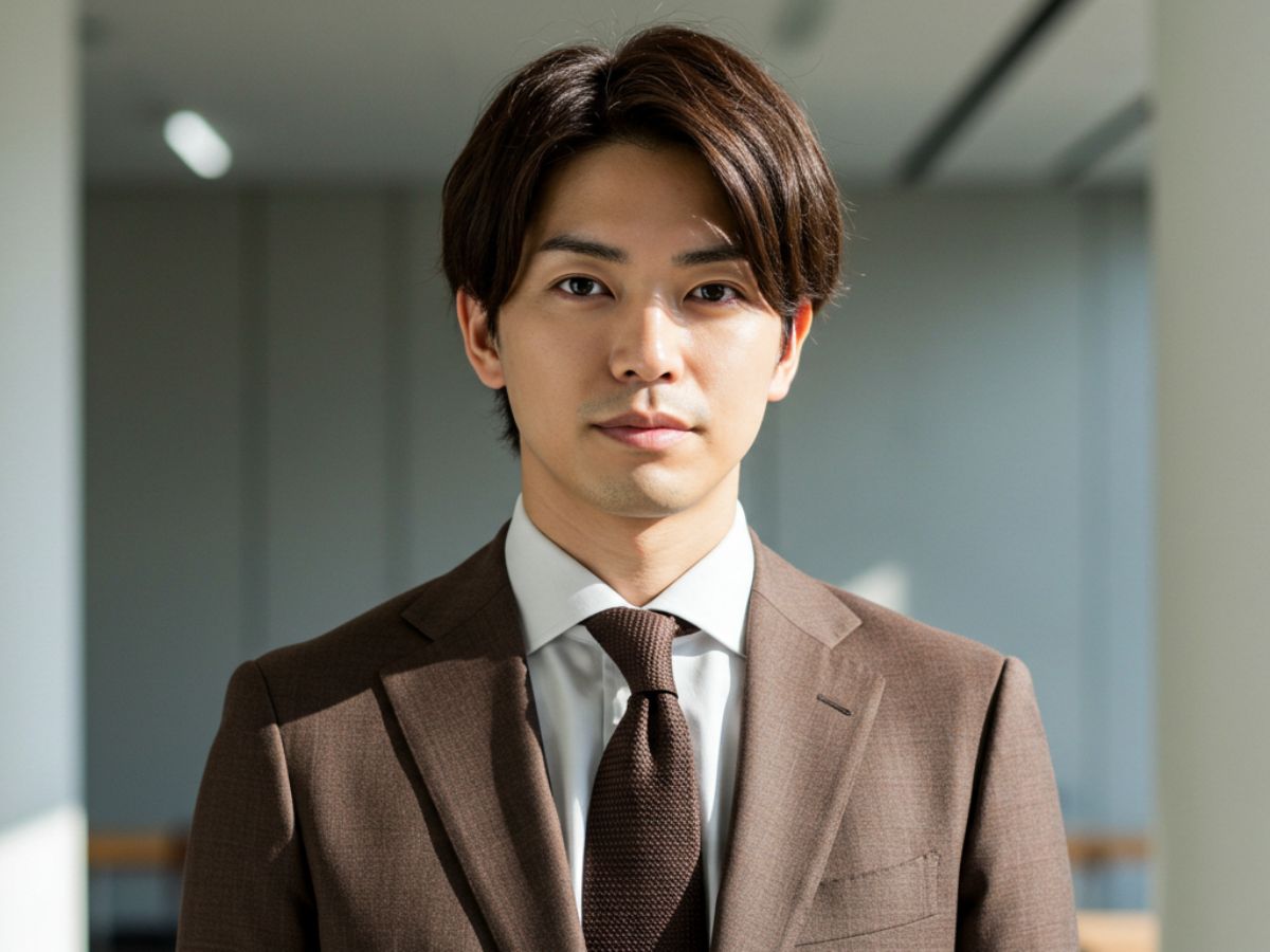ブラウンスーツを着用した男性
