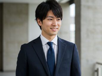 ピンストライプ柄スーツを着用した男性