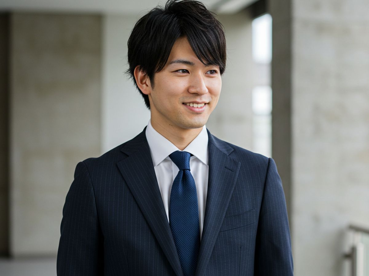 ピンストライプ柄スーツを着用した男性