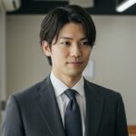 ダークグレースーツを着用した男性