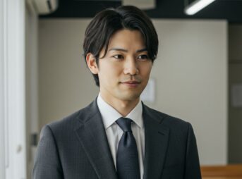 ダークグレースーツを着用した男性