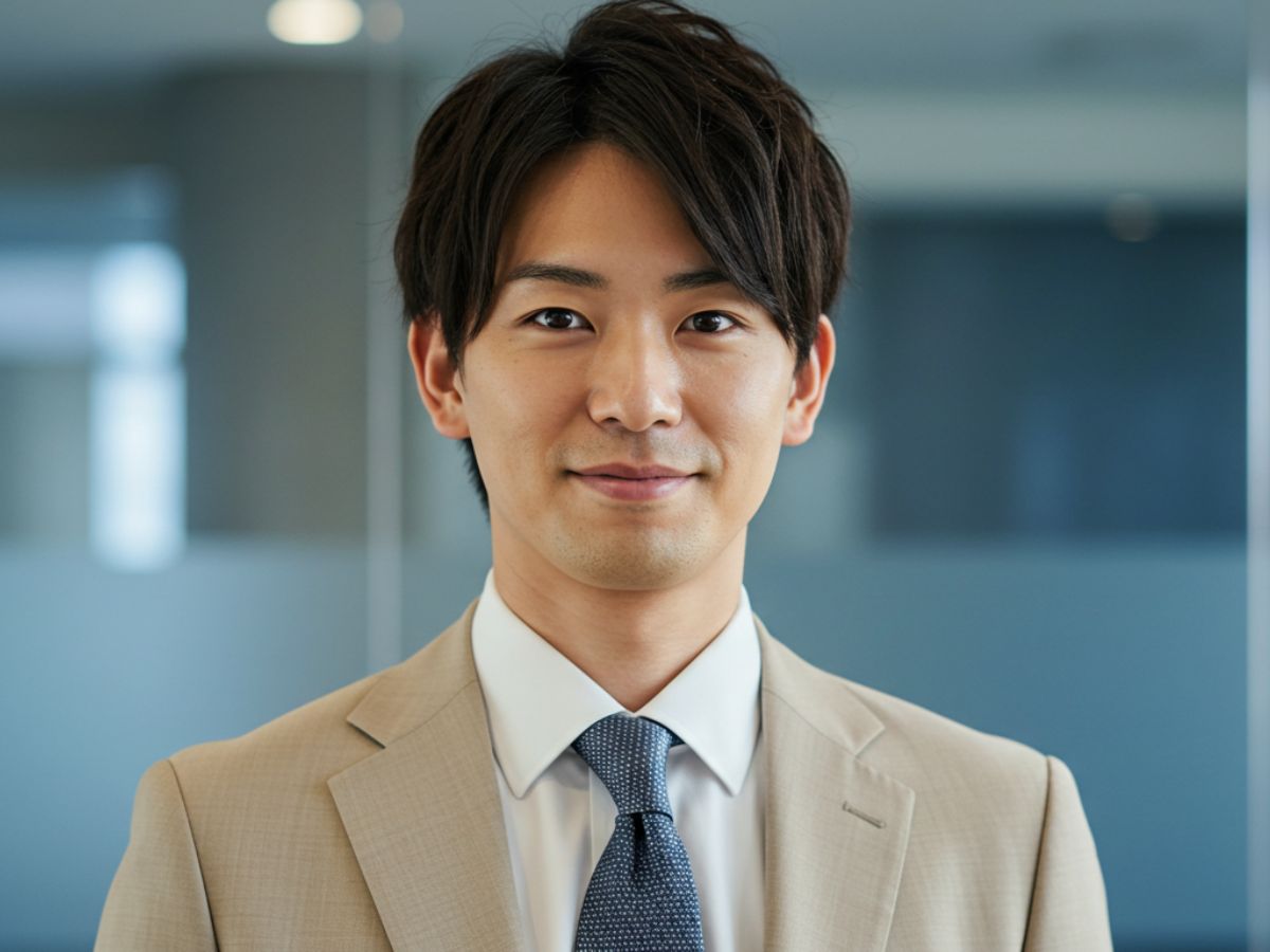 ベージュスーツを着用した男性