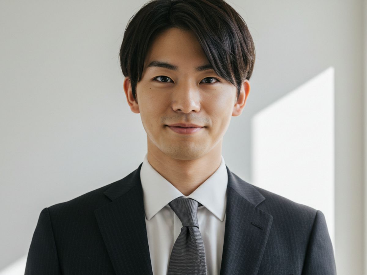 シャドーストライプ柄のスーツを着用した男性