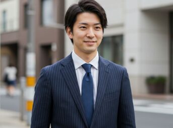 ストライプ柄スーツを着用した男性