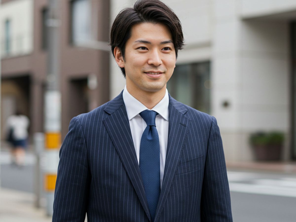 ストライプ柄スーツを着用した男性