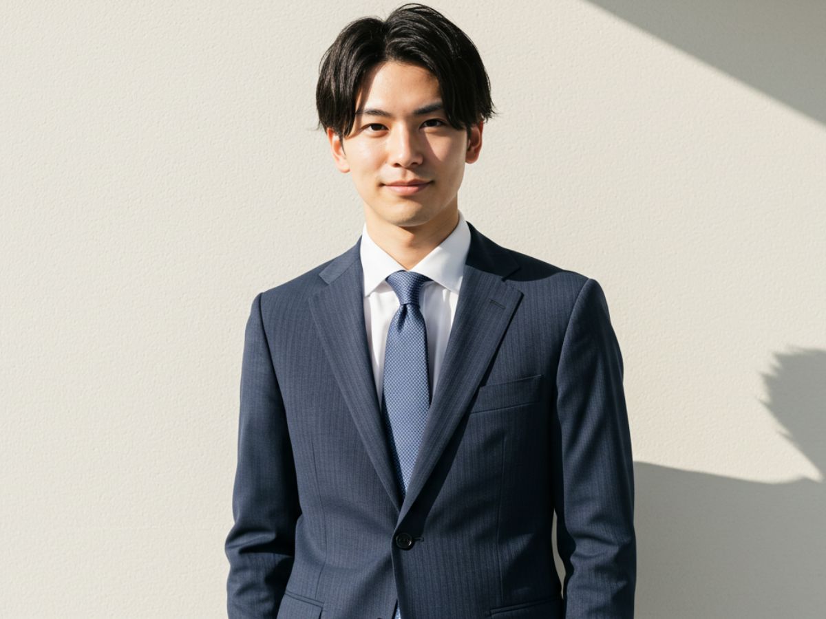 シャドーストライプ柄スーツを着用した男性