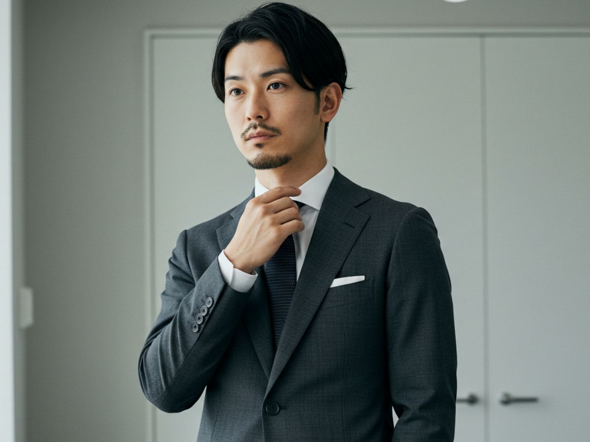 チャコールグレースーツを着用した男性