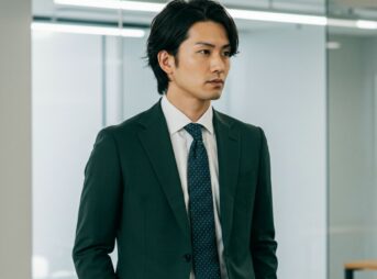 緑・グリーンスーツを着用した男性